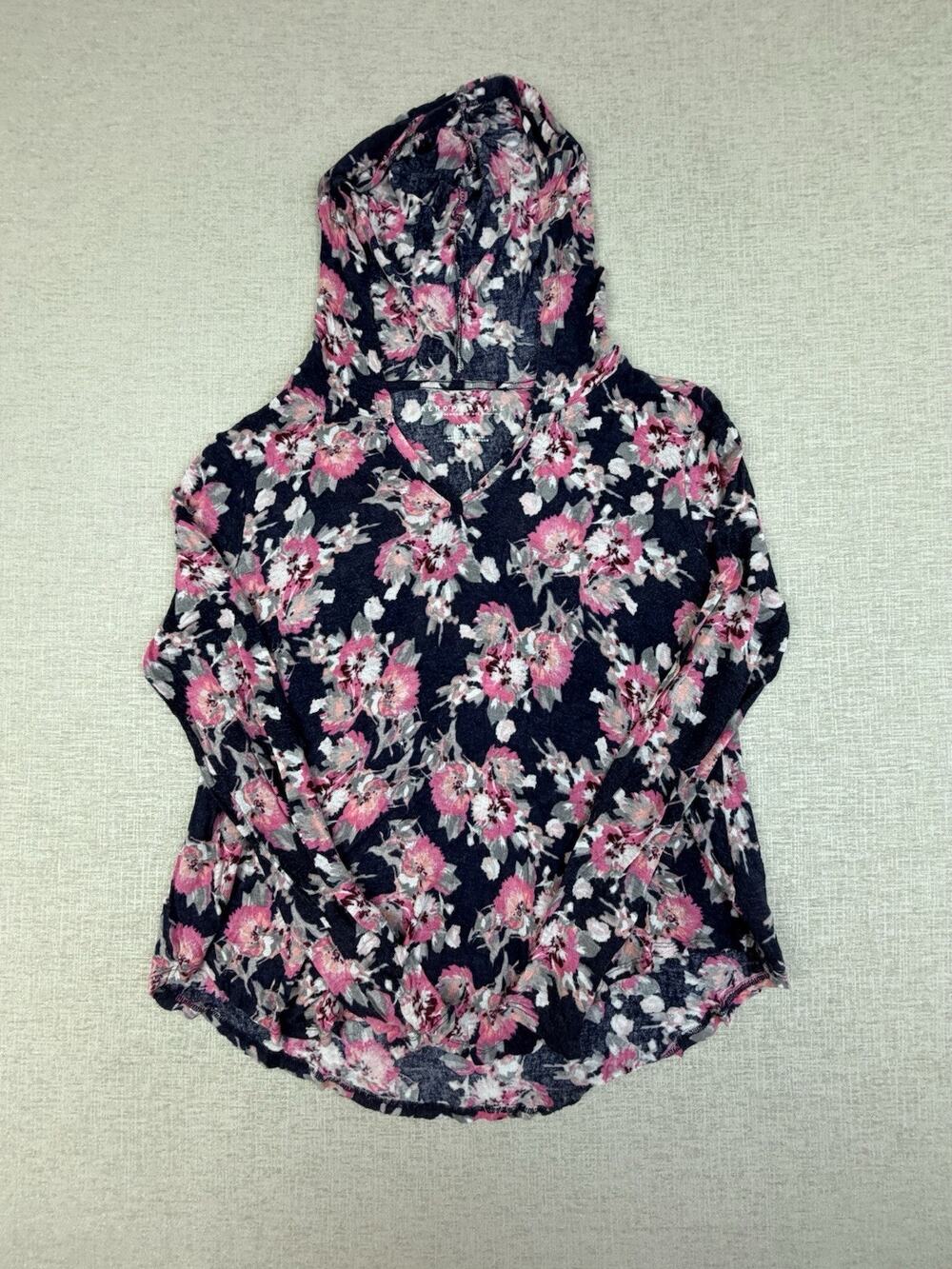 Aeropostale Women’s Medium Navy Floral Hooded Long Sleeve Tunic Top